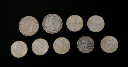 null Dix-huit pièces en argent : une de 5 francs 1868, une de 5 francs belges 1873,...