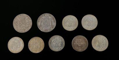 null Dix-huit pièces en argent : une de 5 francs 1868, une de 5 francs belges 1873,...