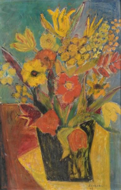 null Jean CHEDAL (né en 1904) 

Bouquet de fleurs.

Huile sur papier marouflé sur...