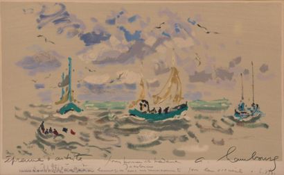 null André HAMBOURG (1909 - 1999).

La Régate.

Lithographie annotée "Epreuve d'Artiste",...