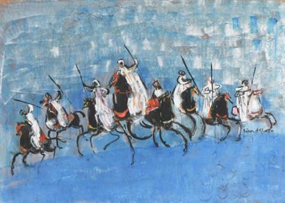 null Hassan EL-GLAOUI (né à Marrakech en 1924).

Cavaliers orientaux.

Gouache sur...