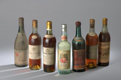 null 7 bouteilles anciennes (Rosé de Lung, Muscat corse, Monbazillac...).