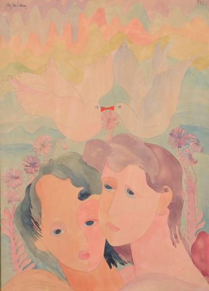 null Aly Ben SALEM (1910-2001).

Couple de colombes.

Dessin à l'aquarelle, à l'encre...