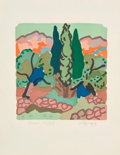 null Charles LAPICQUE (1898-1988). 

Tigre buvant. 

Lithographie en couleurs sur...