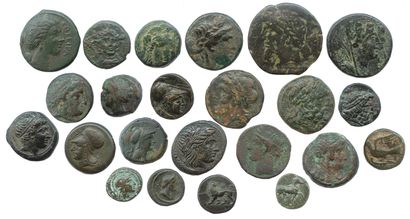 null Lot de 23 bronzes grecs : Métaponte, Syracuse, Carthage, Corinthe, Macédoine,...