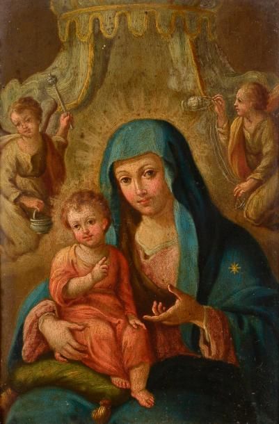 null École flamande du XVIIe siècle.

Vierge à l'Enfant.

Huile sur cuivre.

Haut....