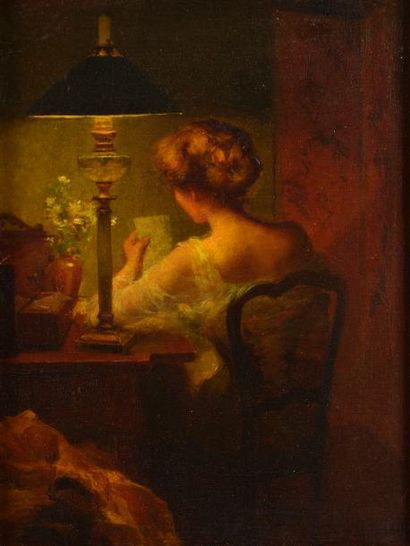 null Marcel RIEDER (1862-1942). 

Femme lisant une lettre. 

Huile sur toile signée...