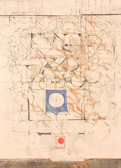 null Ecole du XXe siècle. 

Composition géométrique aux arabesques dorés et aux cercles.

Lithographie...