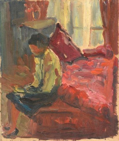 null Jean-Claude ALLARD (XXe - XXIe siècle).

Jeune femme lisant dans sa chambre.

Huile...