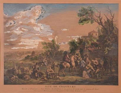 null D'après Carel VAN FALENS (1683-1733).

"ALTE DE CHASSEURS".

Gravure sur cuivre...