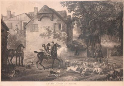 null D'après Carle VERNET (1758-1836).

"Grand Départ de la chasse".

Gravure sur...