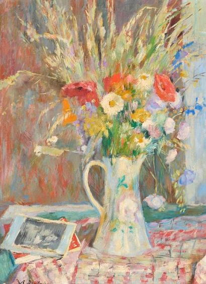 null Robert BRIETWIESER (1899 - 1975).

Bouquet de fleurs des champs dans un pichet.

Huile...