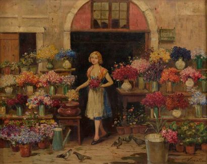 null Cesare VIANELLO (1862 - vers 1920).

Marchande de fleurs. 

Huile sur toile...