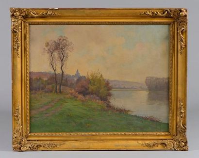 null Louis LAINE (né en 1868). 

La Seine et Village en bord de rivière. 

Paire...