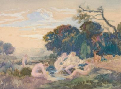 null Emile René MENARD (1862 - 1930).

Diane au bain.

Aquarelle et gouache signée...