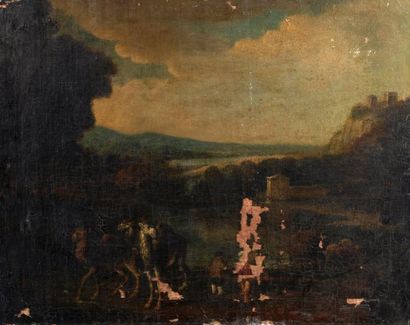 null Ecole flamande du XVIIe siècle.

Paysage aux chameaux.

Huile sur toile (transposée,...