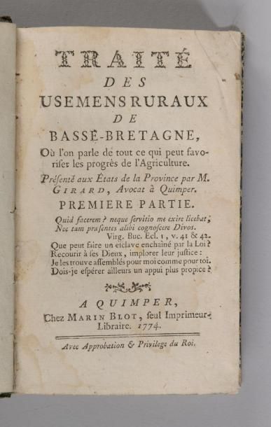 null GIRARD (Guillaume Jacques). Traité des usemens ruraux de Basse-Bretagne, où...