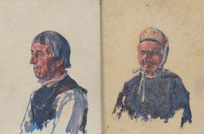 null André LEVEILLE (Lille, 1880 - Paris, 1963). 

Portrait d'un couple breton. 

Deux...