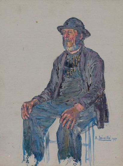 null André LEVEILLE (Lille, 1880 - Paris, 1963). 

Portrait d'un breton assis. 

Huile...
