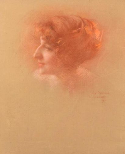 null R. GILBERT.

Portrait de femme de profil.

Sanguine et pastel sur toile signée,...