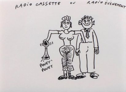 null Campagne publicitaire Europe 1 , "Radio cassette ou Radio évènement ?"[Le Klaxon].

Dessin...