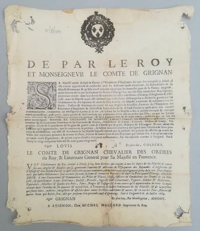 null Ensemble de sept ordonnances royales datées 1689 (?), 1716, 1765, 1789 et 1790...