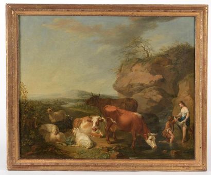 null Johann Christian MANLICH (1741 - 1822). 

Le repos du troupeau. 

Toile signée...
