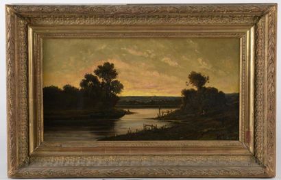 null R.T. STUART (XIXe siècle).

L'étang au coucher du soleil.

Huile sur toile signée...