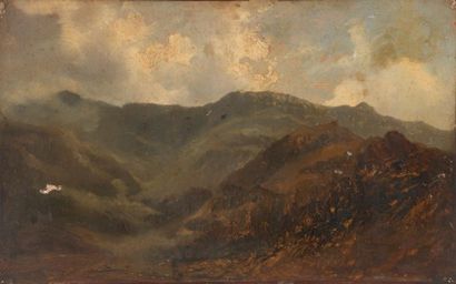 null Attribué à Théodore ROUSSEAU (1812 - 1867).

Paysage montagneux. 

Papier marouflé...