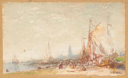 null Félix ZIEM (Beaune, 1821 - Paris, 1911).

Voiliers à quai.

Aquarelle tirée...