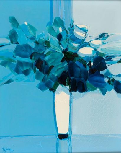 null Henri de JORDAN (1944 - 1996).

"Fleurs bleues".

Acrylique sur toile, signée...