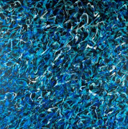 null Hilde de PECKER (née en 1961).

Abstraction en bleu.

Acrylique sur toile signée...