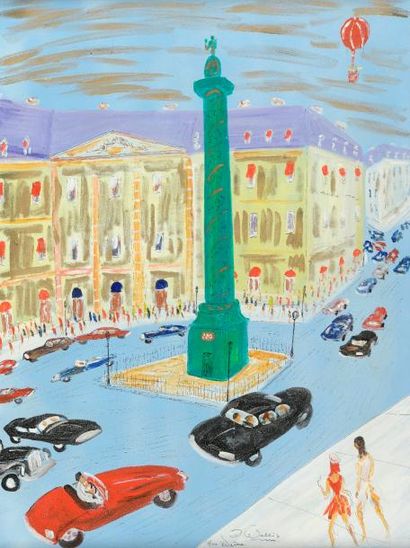 null Jean WALLIS (1938).

"Place Vendôme".

Huile sur toile titrée et signée en bas...