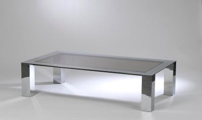 null Table basse rectangulaire en métal chromé (usures), les quatre pieds de section...