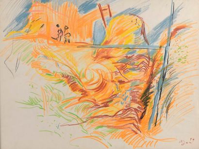 null Edouard Pignon (1905 - 1993).

Composition orange et bleue.

Pastel gras signé...