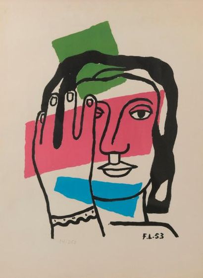 null Fernand LEGER (1881 - 1955).

Tête de femme.

Lithographie en couleurs monogrammée,...