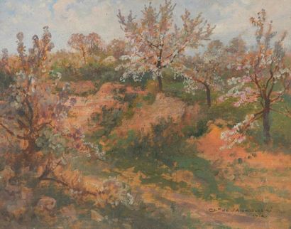 null Czes?aw JANKOWSKI (Varsovie, 1862 - Sceaux, 1941).

Paysage aux arbres fleuris.

Huile...