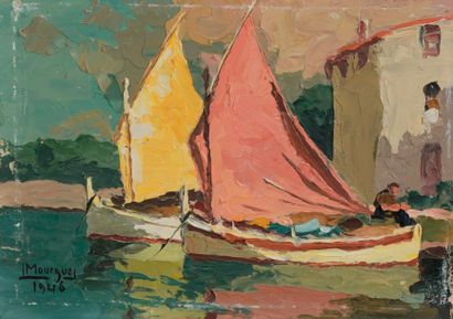 null François MOURGUES (1884-1954).

Petits bateaux à voile.

Huile sur panneau signée...