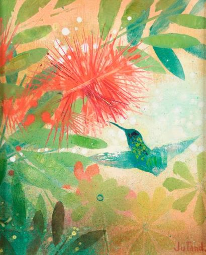 null Pierre JUTAND (né en 1935).

Fleurs au colibri.

Huile sur toile signée en bas...