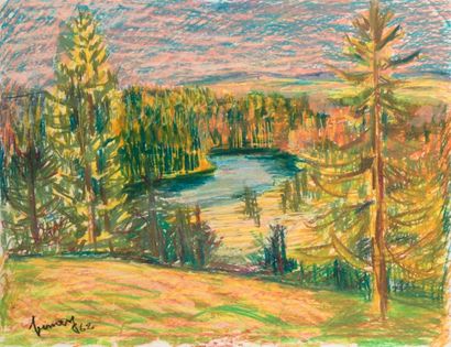 null Jean VINAY (1907 - 1978).

Forêt d’automne.

Pastel signé et daté 1962 en bas...