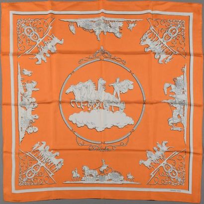 null HERMES Paris.

Carré "Phaéton" à décor blanc sur fond orange signé LEDOUX.

90...