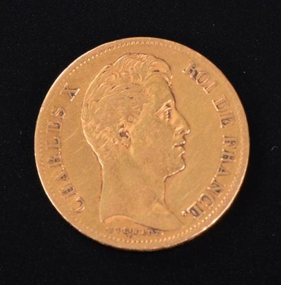 null Pièce en or de quarante francs frappée du profil de Charles X tête nue, 183...