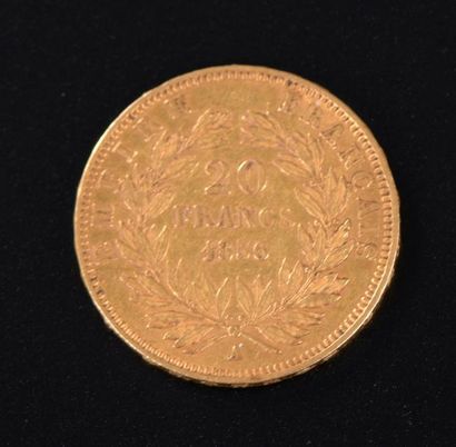 null Pièce en or de vingt francs Napoléon III tête nue de 1856.