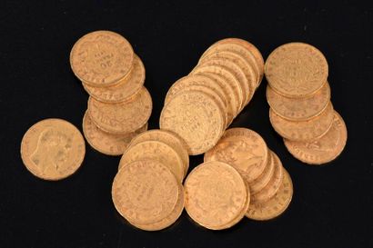 null Vingt-huit pièces en or de vingt francs Napoléon III : treize tête laurée :...