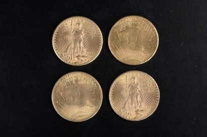 null Quatre pièces en or de vingt dollars américains Liberté : 1924, deux 1925 et...