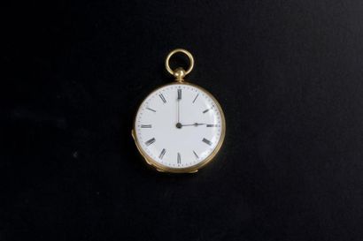 null Montre de gousset en or jaune 18K, le fond guilloché à écusson (petits chocs),...