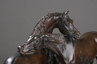 null Pierre-Jules MÈNE (Paris, 1810 - Paris, 1879).

L'accolade.

Bronze à patine...