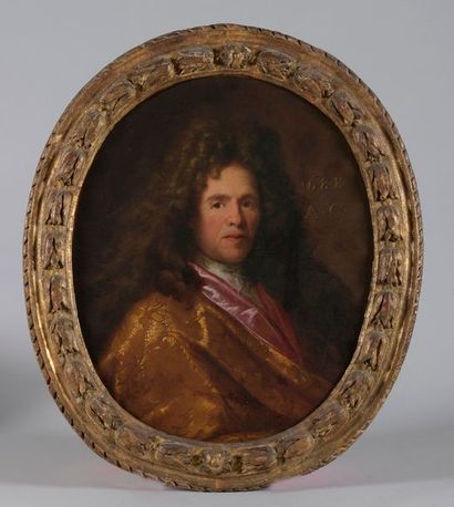 null École provençale vers 1680.

Portrait d'homme en robe de chambre brodée. 

Toile...