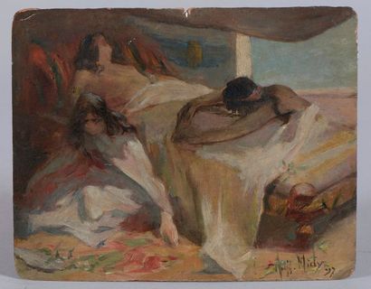 null Arthur MIDY (Saint-Quentin, 1887 - Saint-Quentin, 1944).

"La mort de Cléopâtre".

Huile...