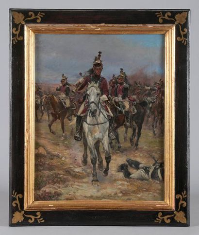 null Louis-Henri DUPRAY (Sedan, 1841 - Paris, 1909).

Dragons à cheval. 

Huile sur...